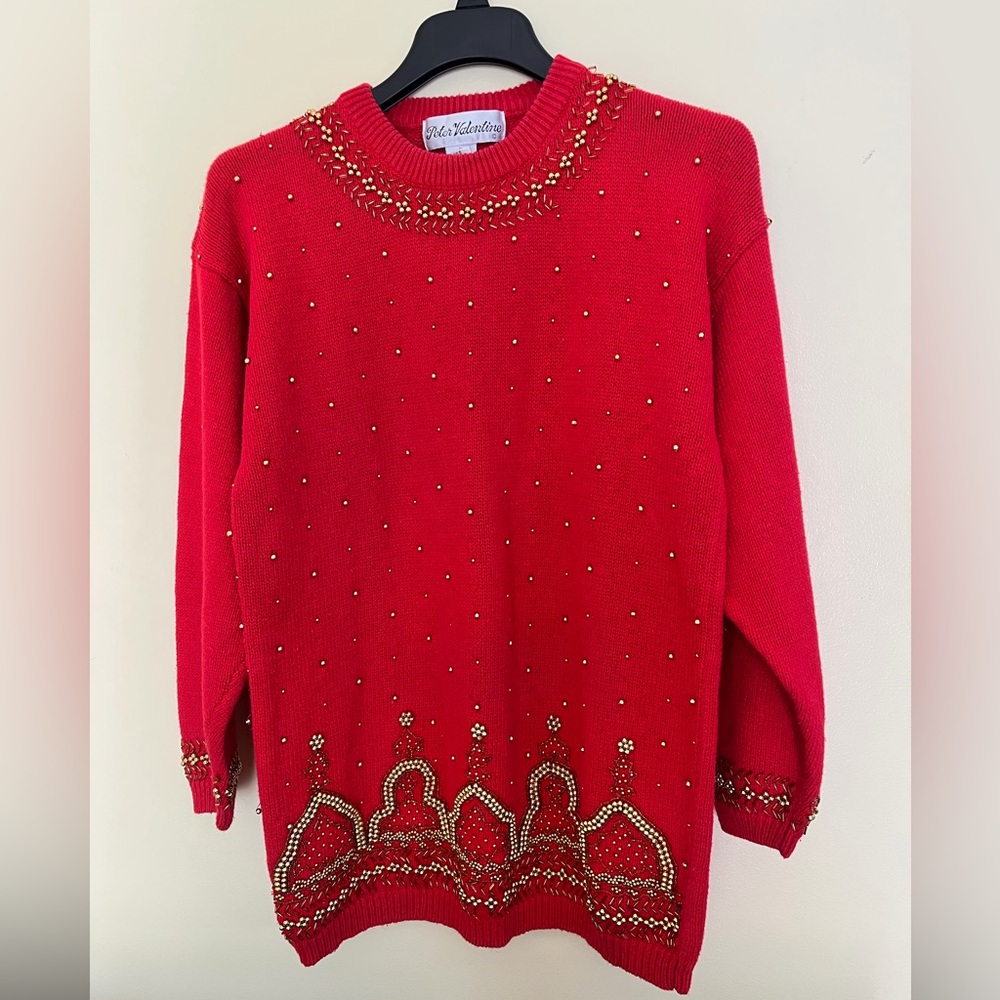 Peter Valentine Vintage Red Beaded Sweater
